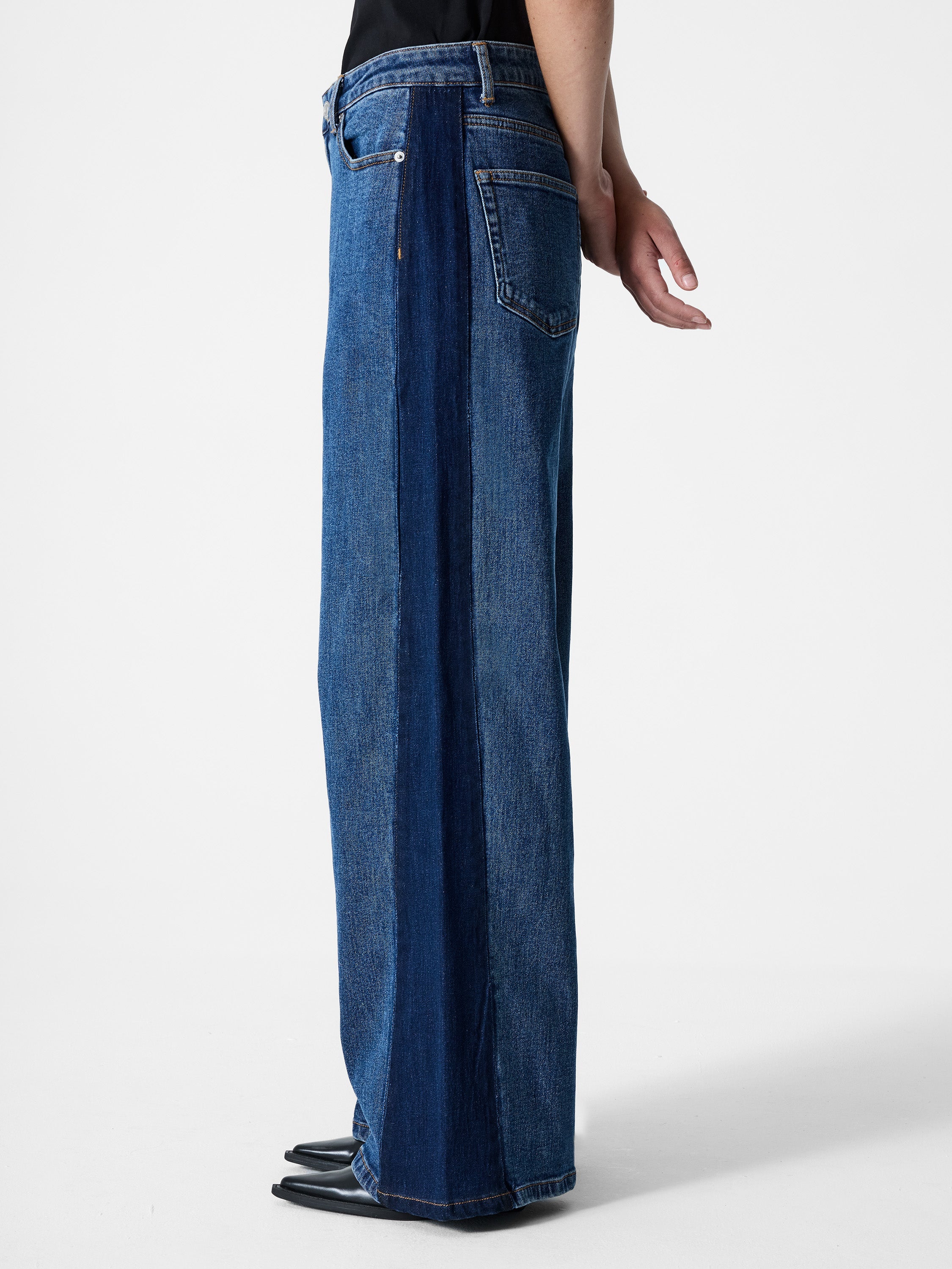 Elliot Denim Side Panel Wide Leg Jeans