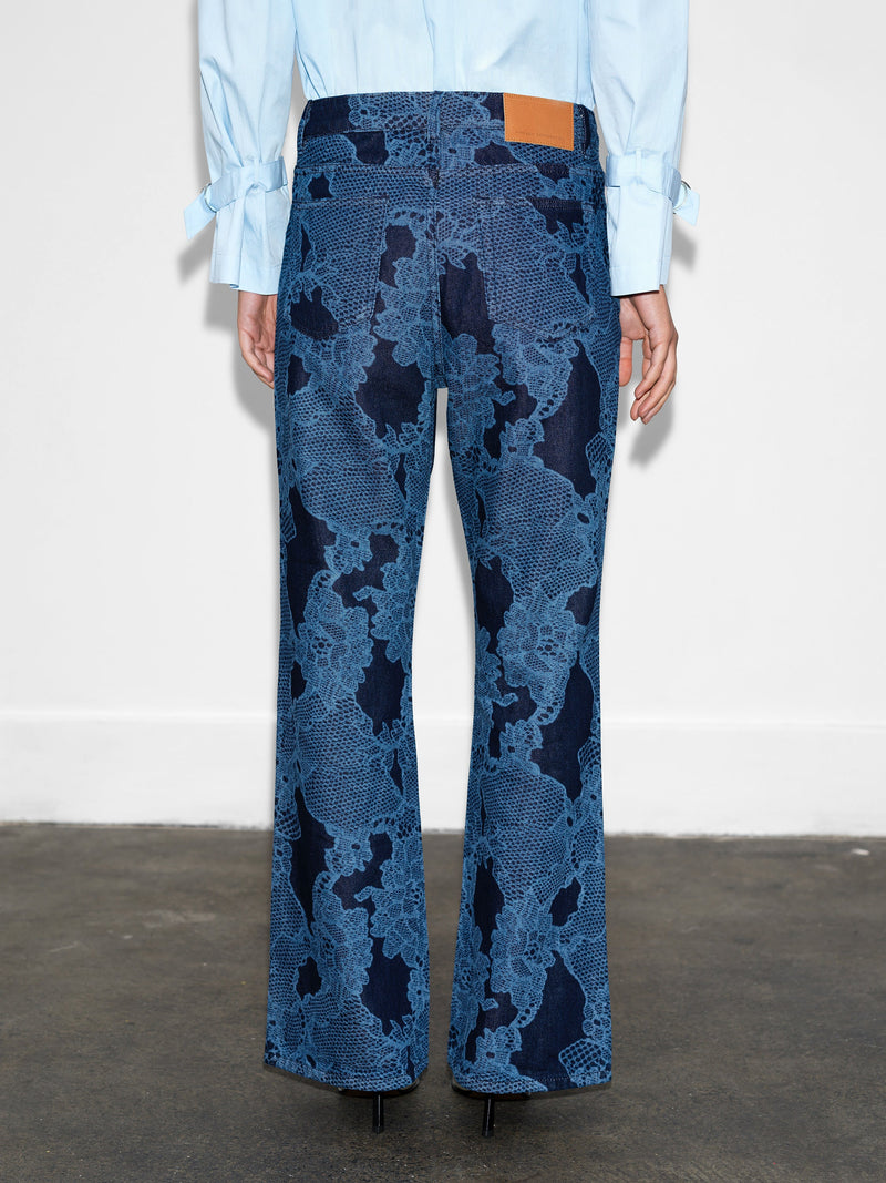 Jennie Denim Lace Print Flared Jeans