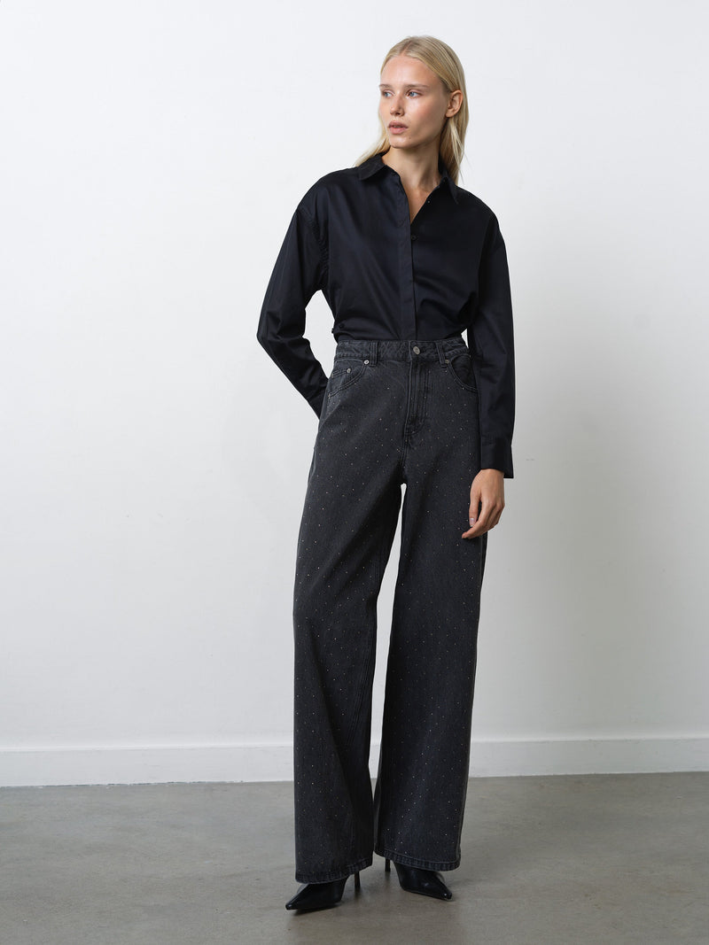 Ralphie Denim Embellished Wide Leg Jeans
