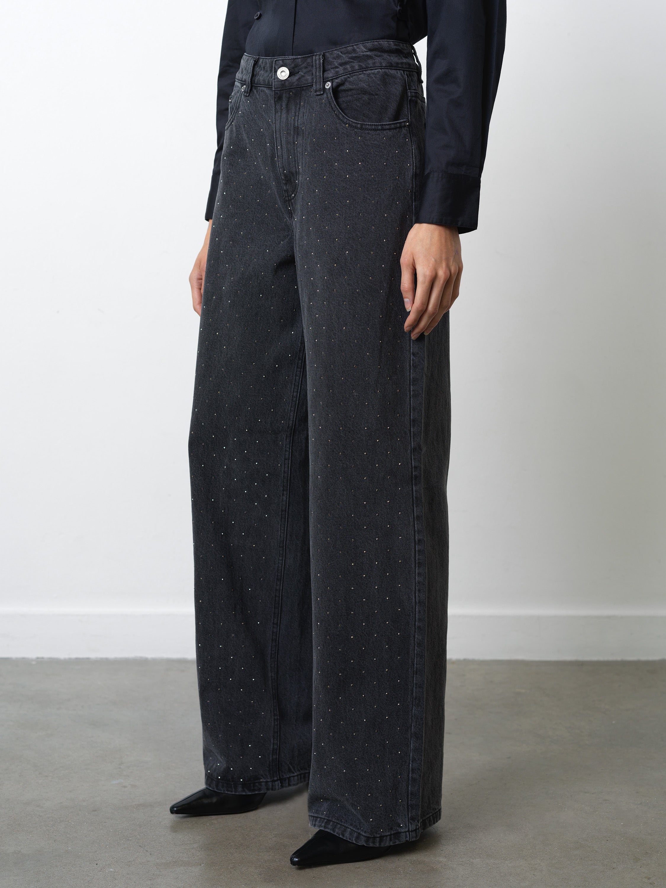 Ralphie Denim Embellished Wide Leg Jeans