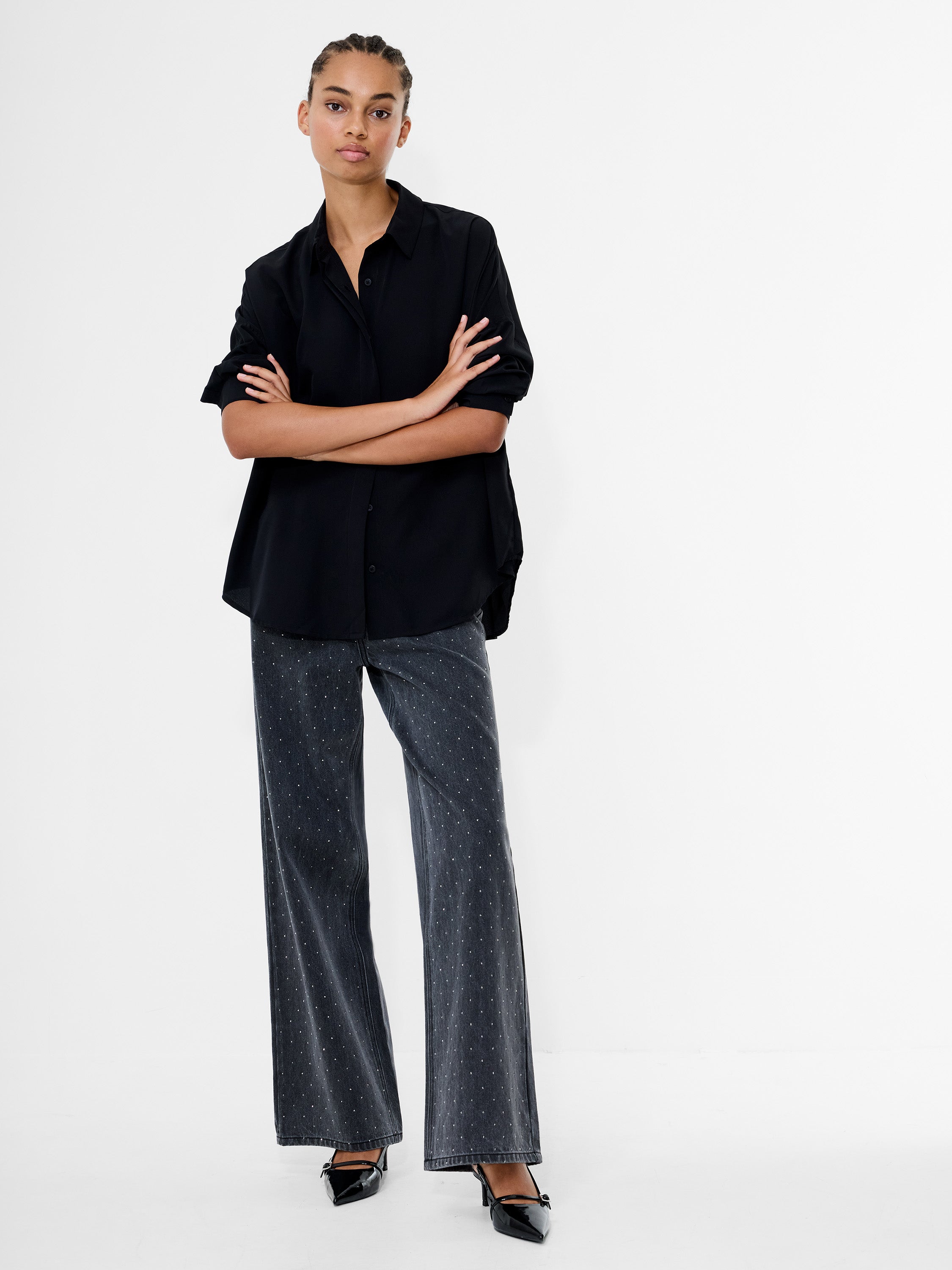 Ralphie Denim Embellished Wide Leg Jeans