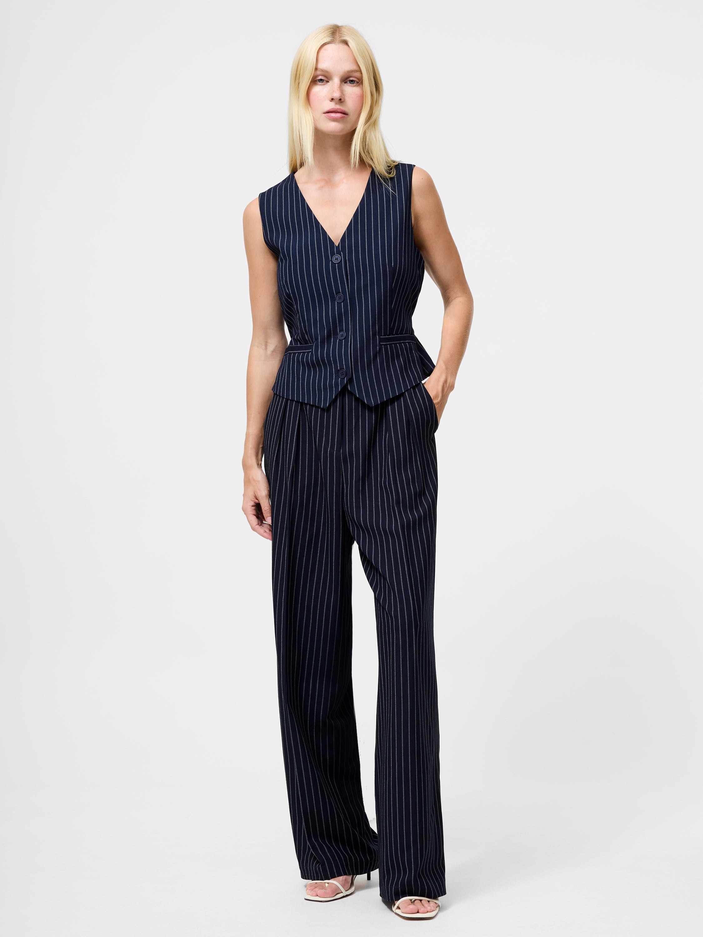 Tailored Jumpsuit Navy Blue Pinstripe Jumpsuit AX Paris Black