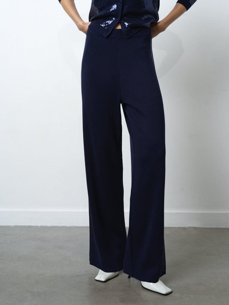 Hannah Knit Sequin Side Panel Wide Leg Trousers