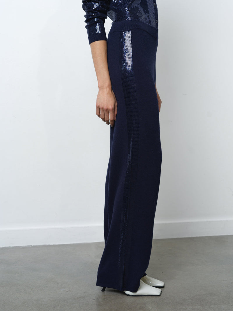 Hannah Knit Sequin Side Panel Wide Leg Trousers