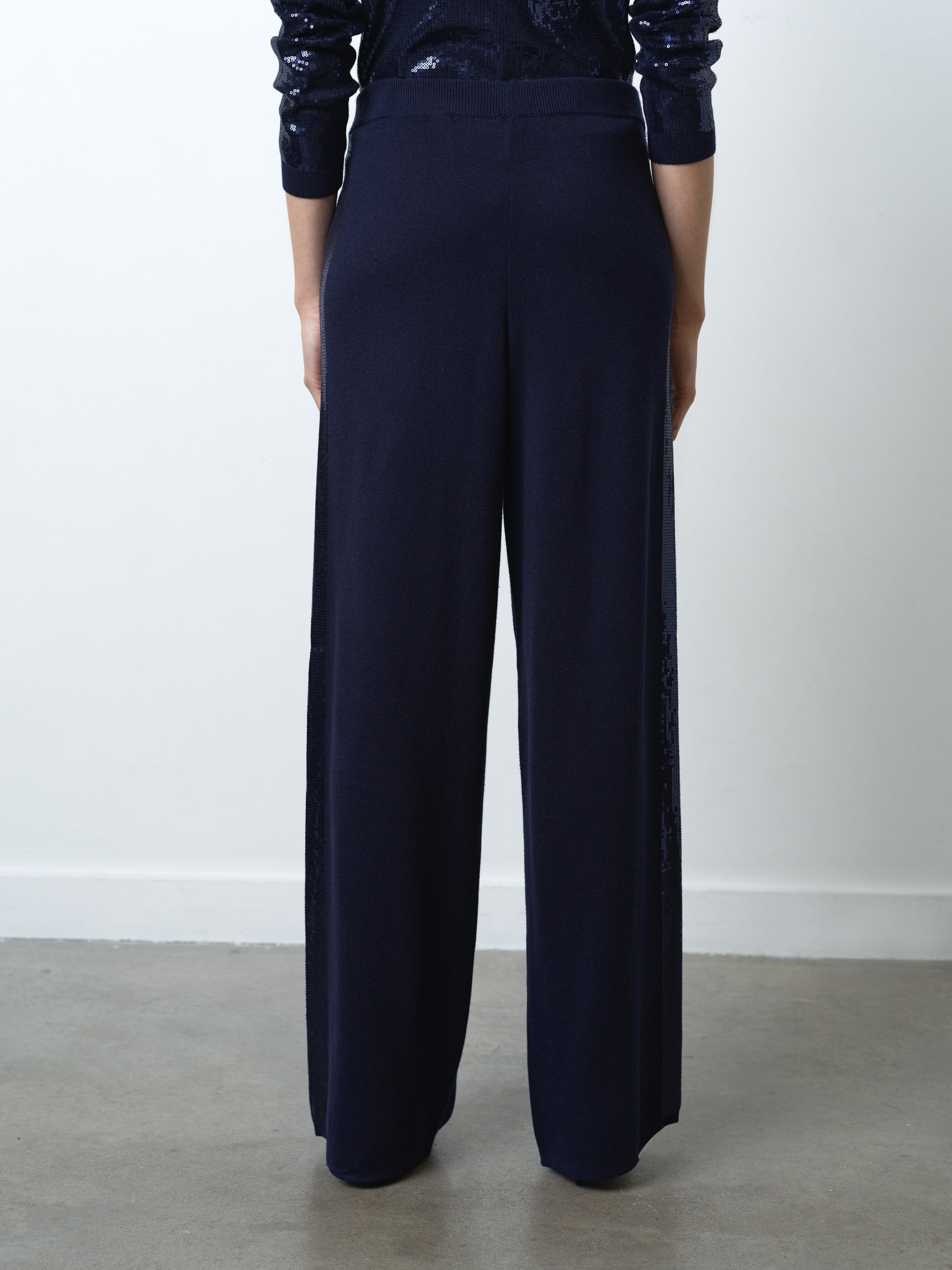 Hannah Knit Sequin Side Panel Wide Leg Trousers