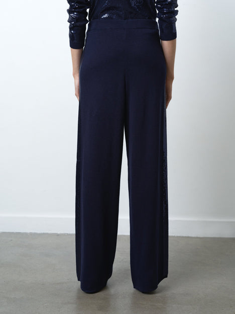 Hannah Knit Sequin Side Panel Wide Leg Trousers