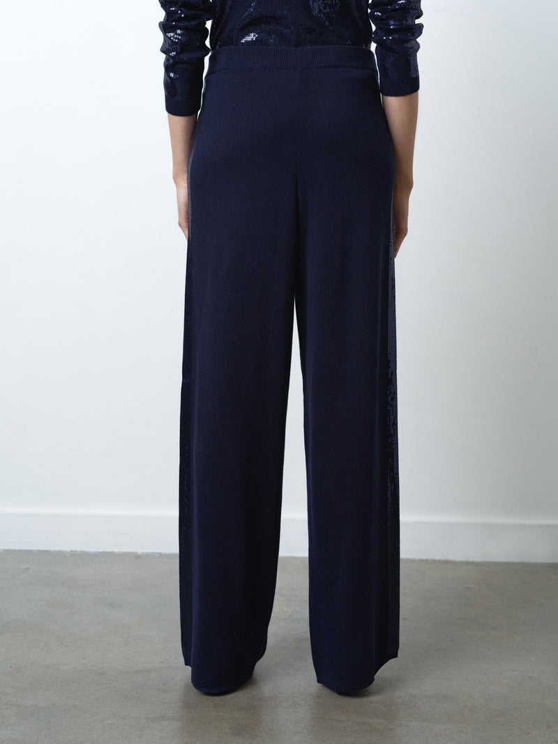 Hannah Knit Sequin Side Panel Wide Leg Trousers