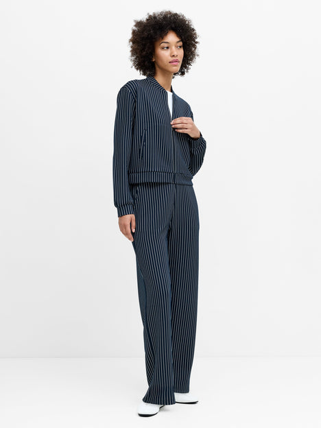Wren Pinstripe Navy Blue Bomber Jacket