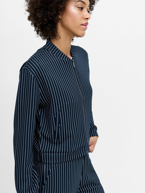 Wren Pinstripe Navy Blue Bomber Jacket