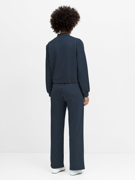 Wren Pinstripe Navy Blue Bomber Jacket