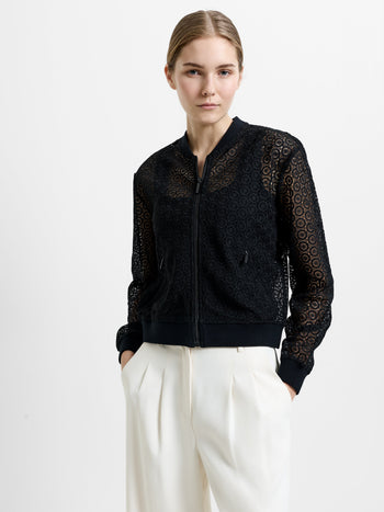 Krista Lace Mix Knit Bomber Jacket
