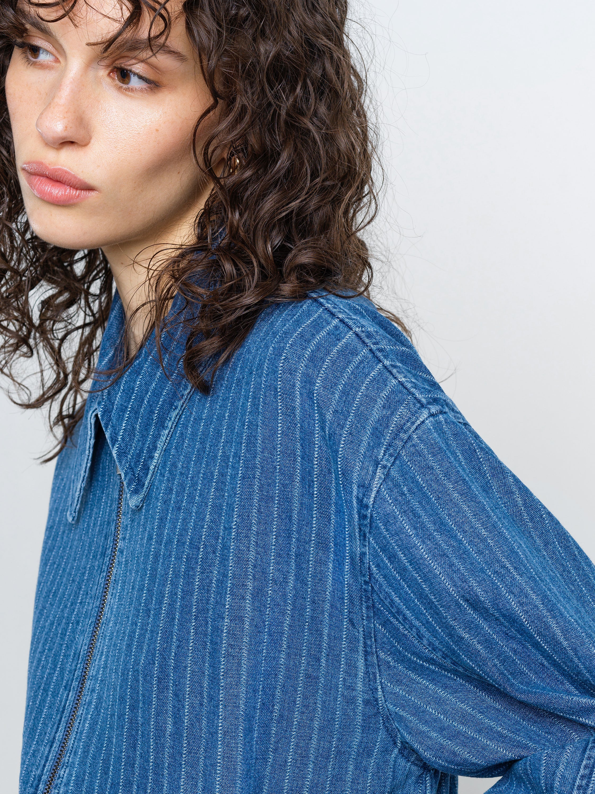 Cherrie Pinstripe Denim Bomber Jacket