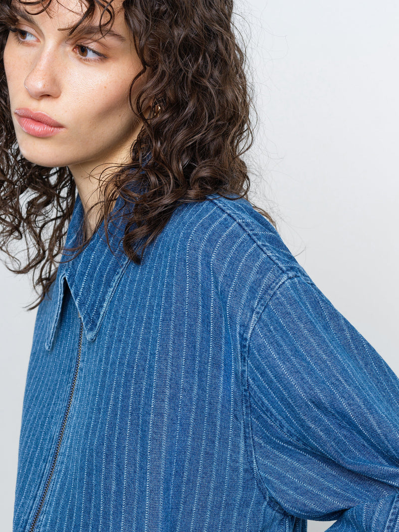 Cherrie Pinstripe Denim Bomber Jacket
