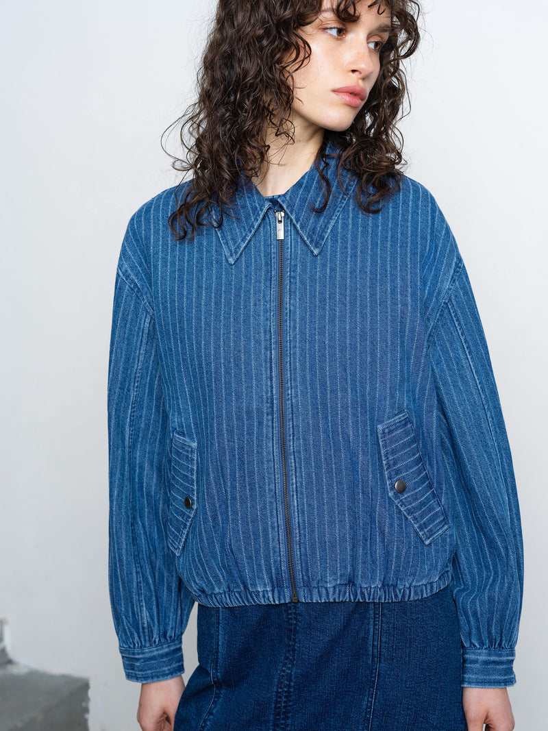 Cherrie Pinstripe Denim Bomber Jacket
