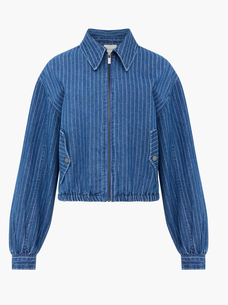 Cherrie Pinstripe Denim Bomber Jacket