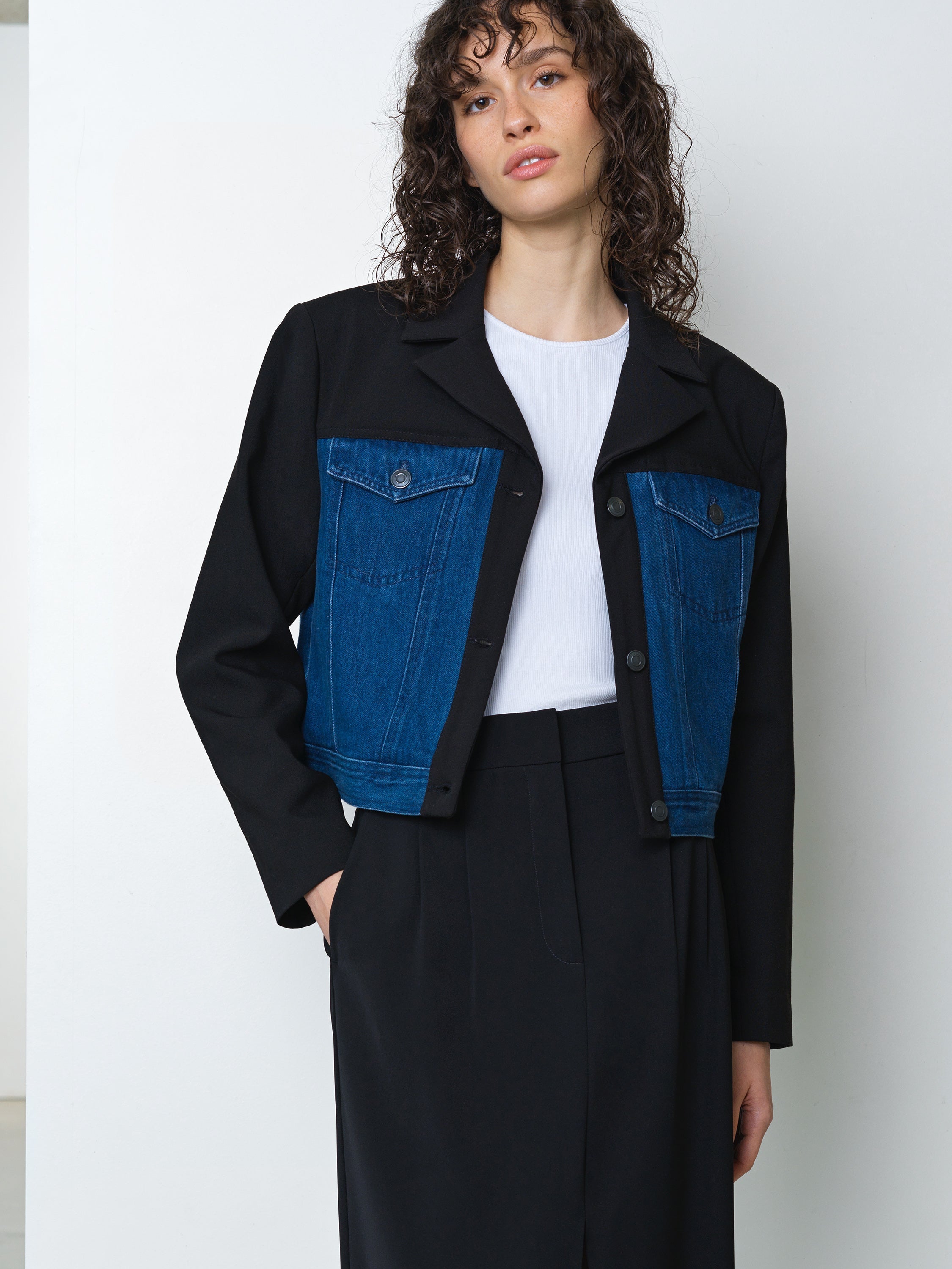Kimberley Denim Mix Cropped Jacket