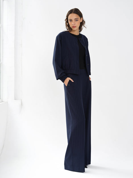 Alia Pinstripe Bomber Jacket