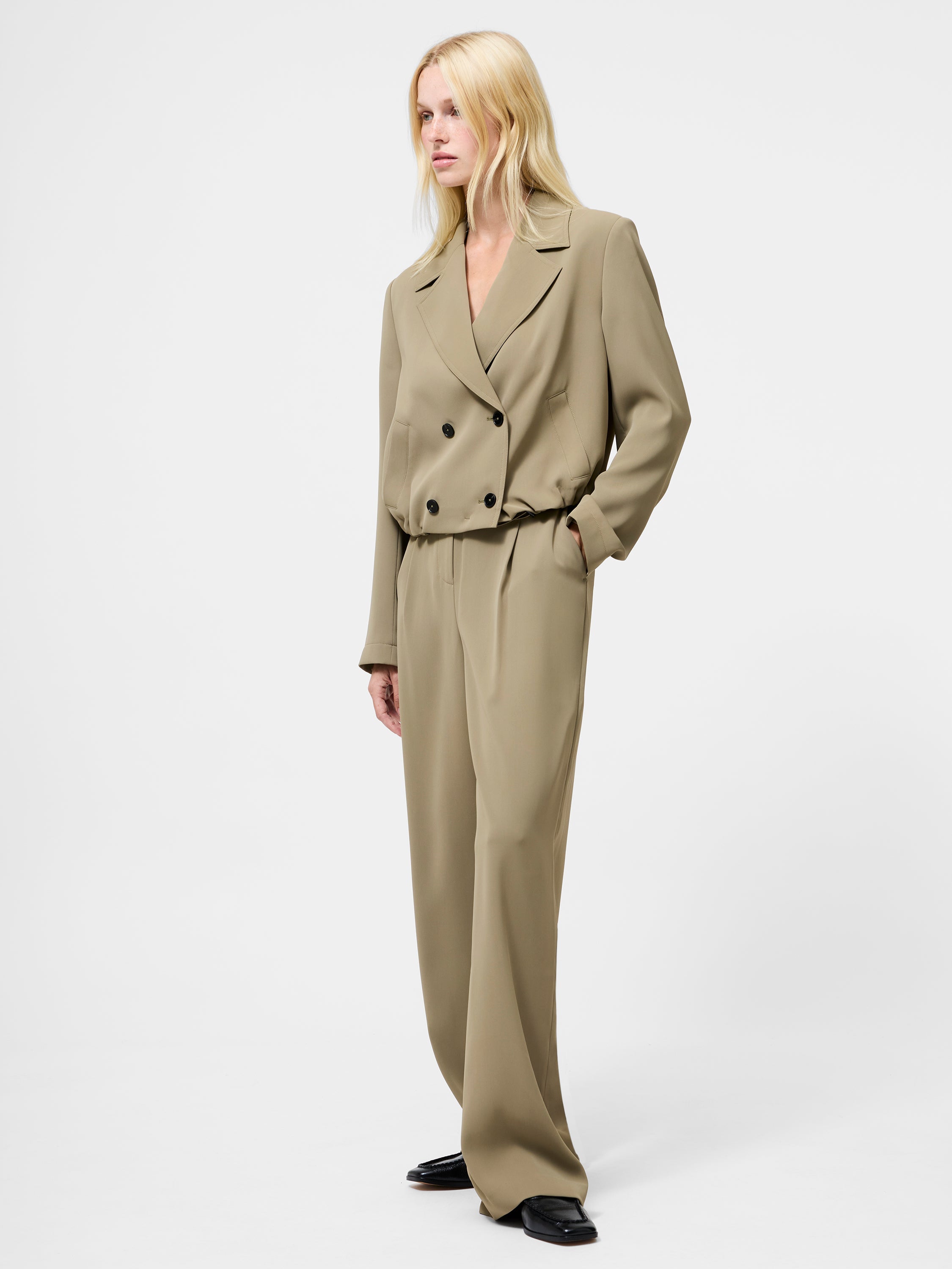 Vinnie Tailored Double Breasted Cropped Jacket Jacket Washed Khaki