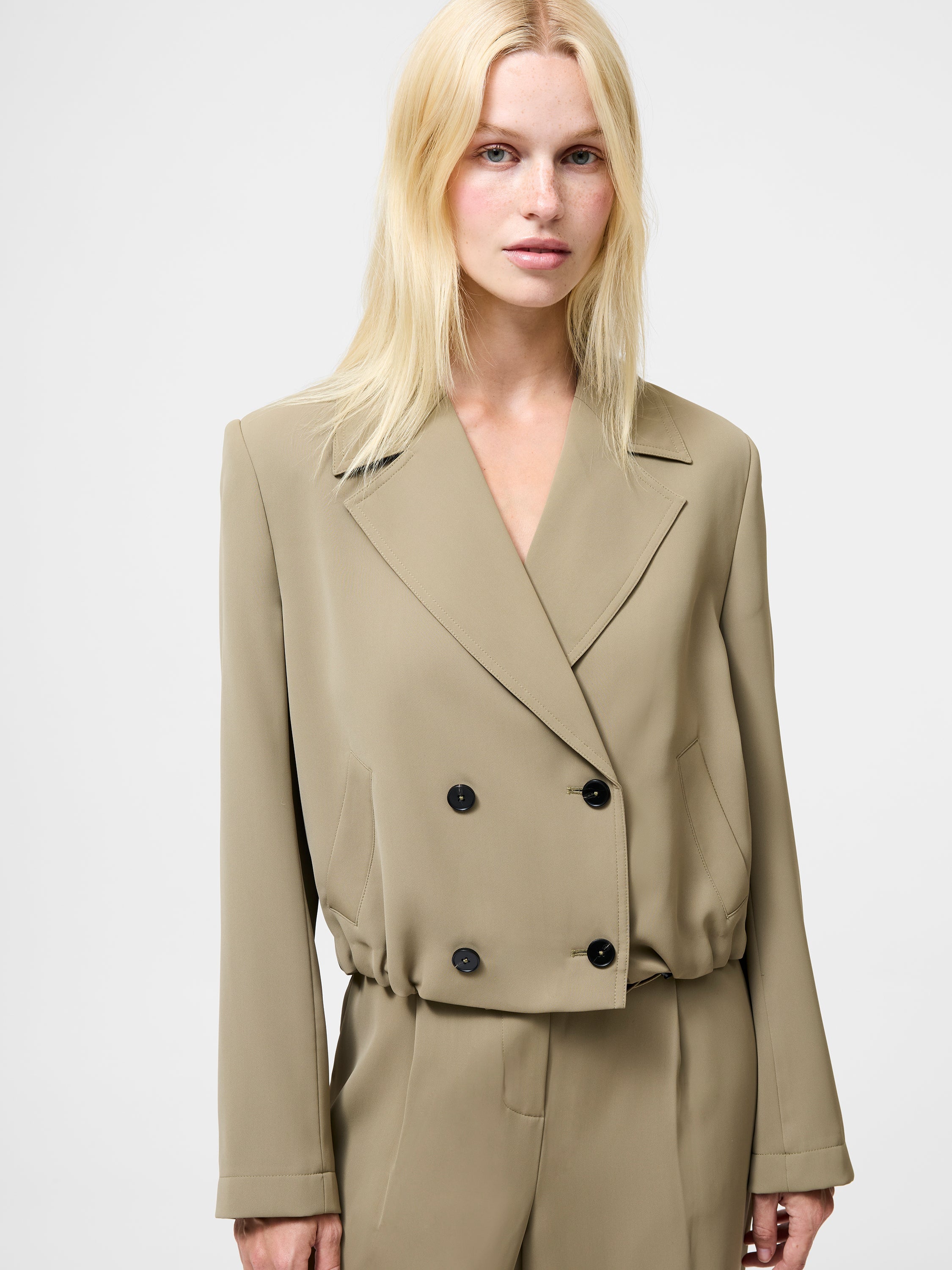 Vinnie Tailored Double Breasted Cropped Jacket Jacket Washed Khaki