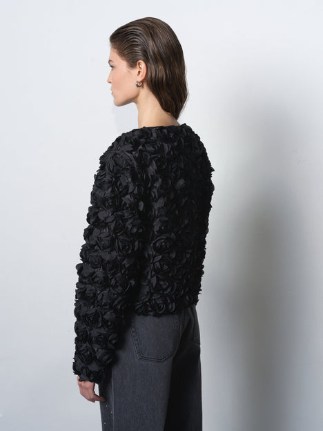 Verity 3D Floral Textured Cropped Jacket