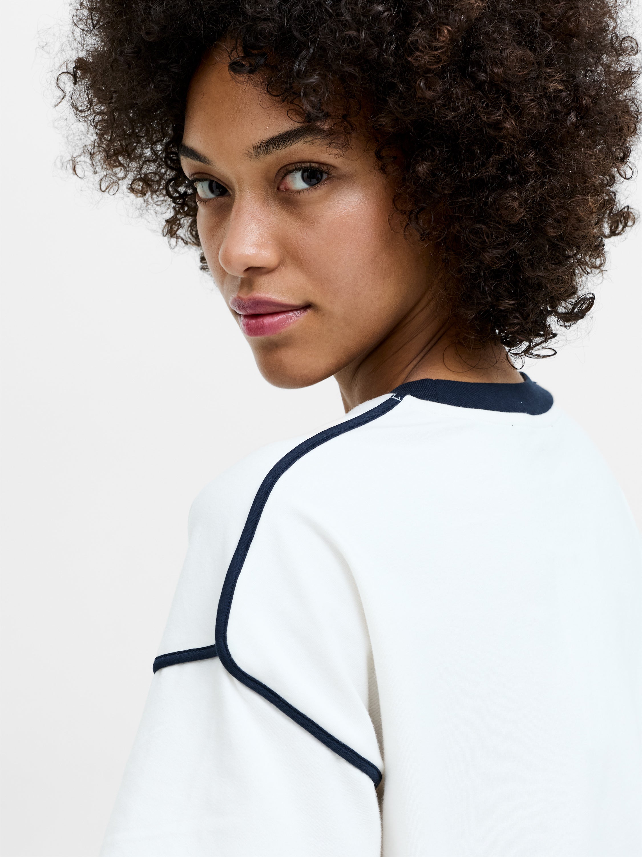 Shainey Plush Contrast Trim White T-Shirt