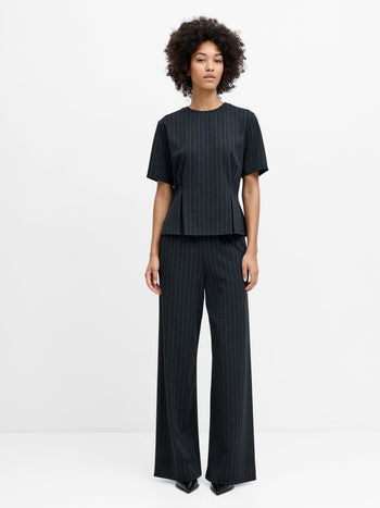 Sarai Grey Pinstripe Pleat Detail T-Shirt