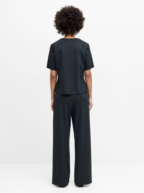 Sarai Grey Pinstripe Pleat Detail T-Shirt