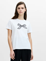 Mesh Bow White Cotton T-Shirt