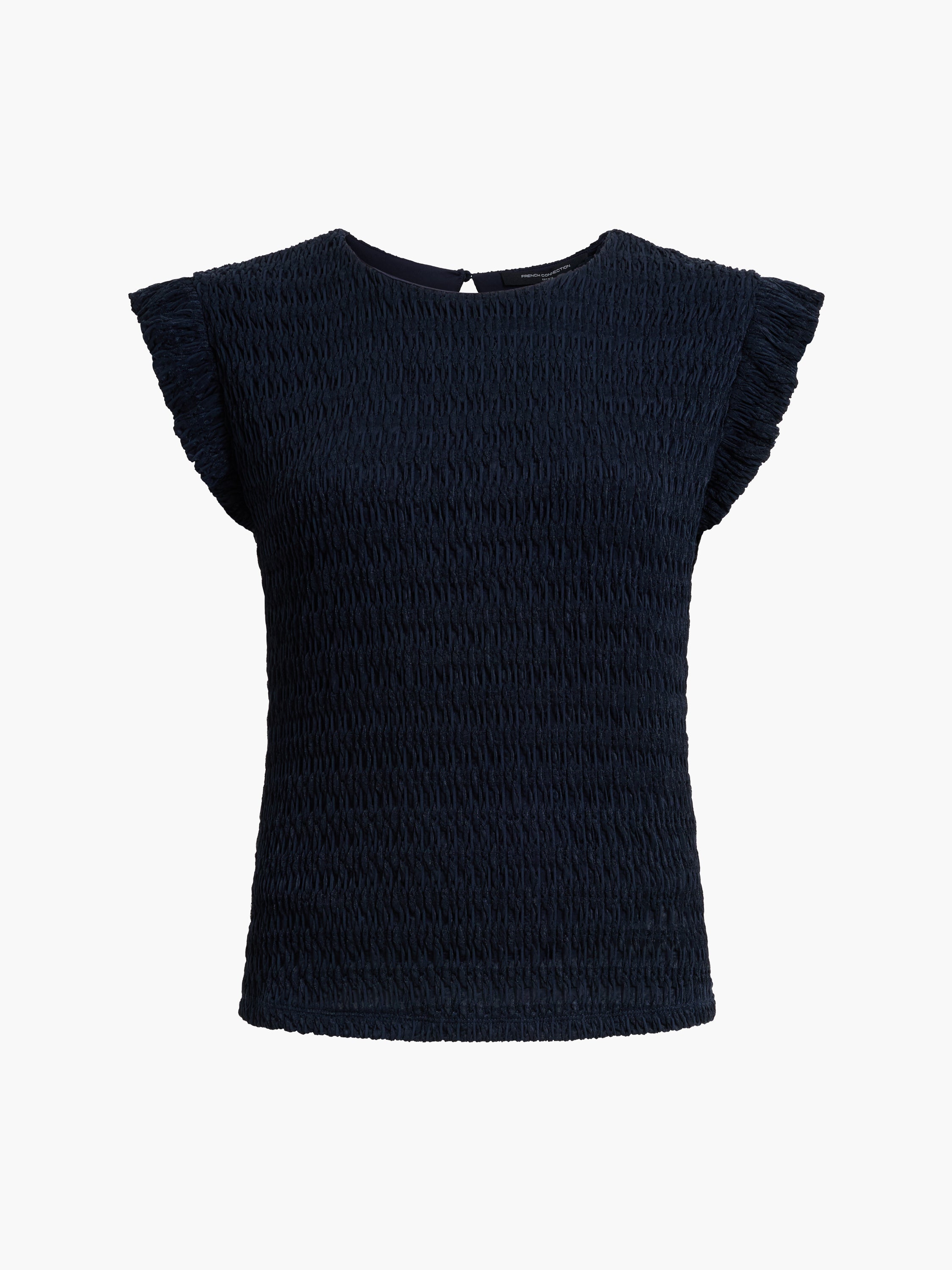 Zinnia Textured Frilled Cap Sleeve Navy Blue Top