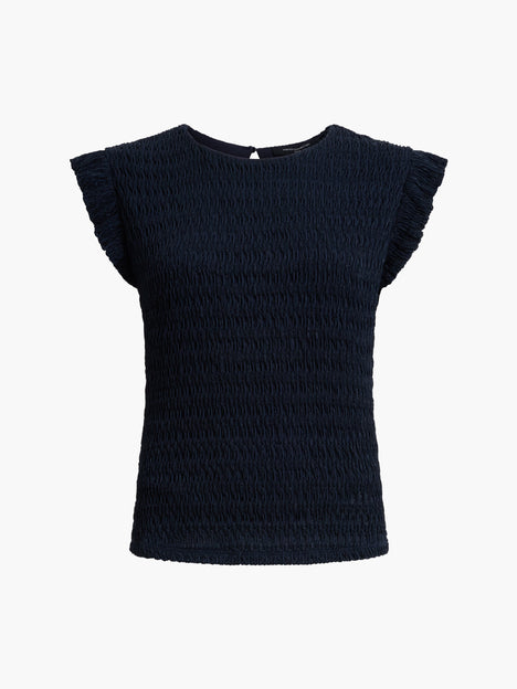 Zinnia Textured Frilled Cap Sleeve Navy Blue Top