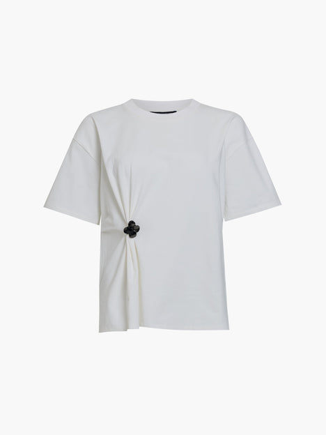 Rallie Floral Detail Cinched White T-Shirt