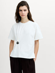 Rallie Floral Detail Cinched White T-Shirt