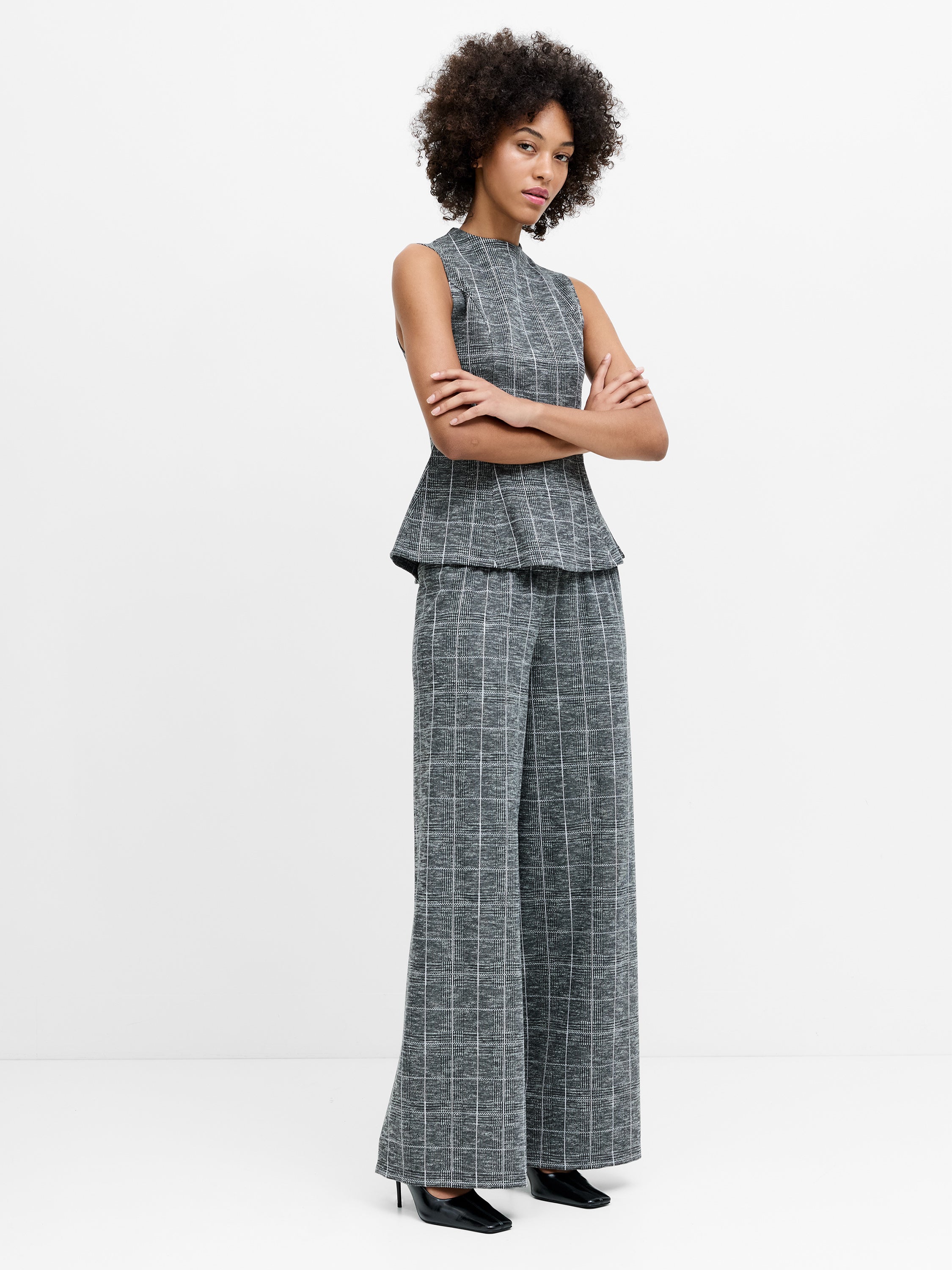 Wesley Jersey Grey Check Peplum Top