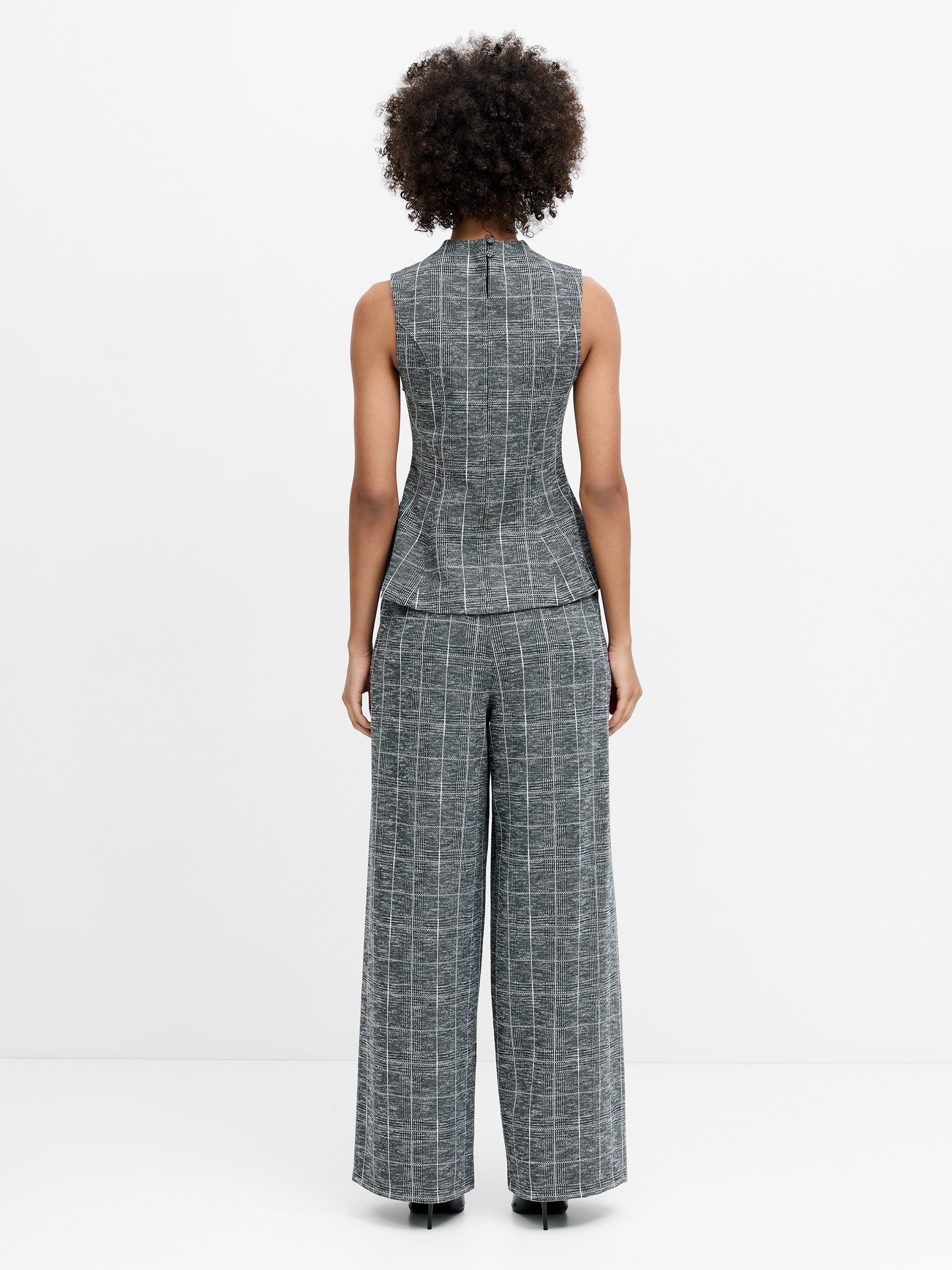 Wesley Jersey Grey Check Peplum Top