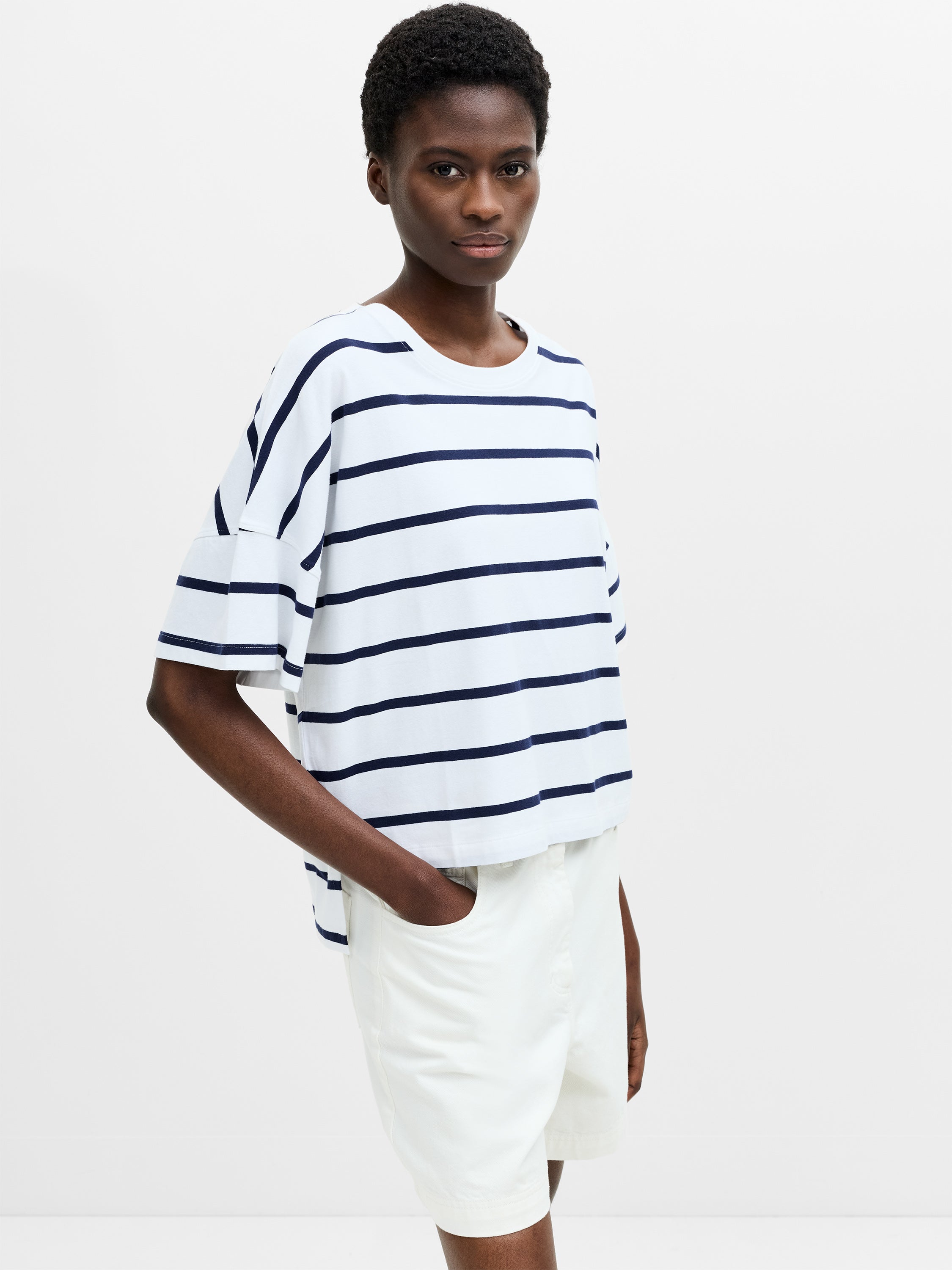 Striped Stepped Hem T-Shirt