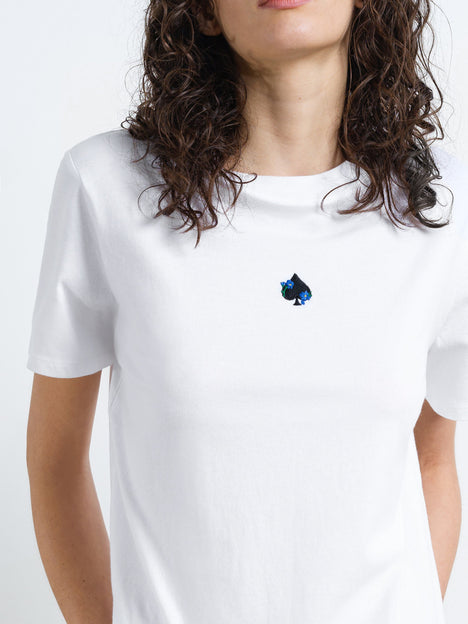 Ace of Spades Floral Embroidered White Graphic T-Shirt
