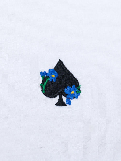Ace of Spades Floral Embroidered White Graphic T-Shirt