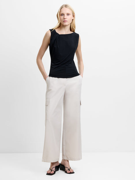 Samira Jersey Sleeveless Asymmetric Black Top