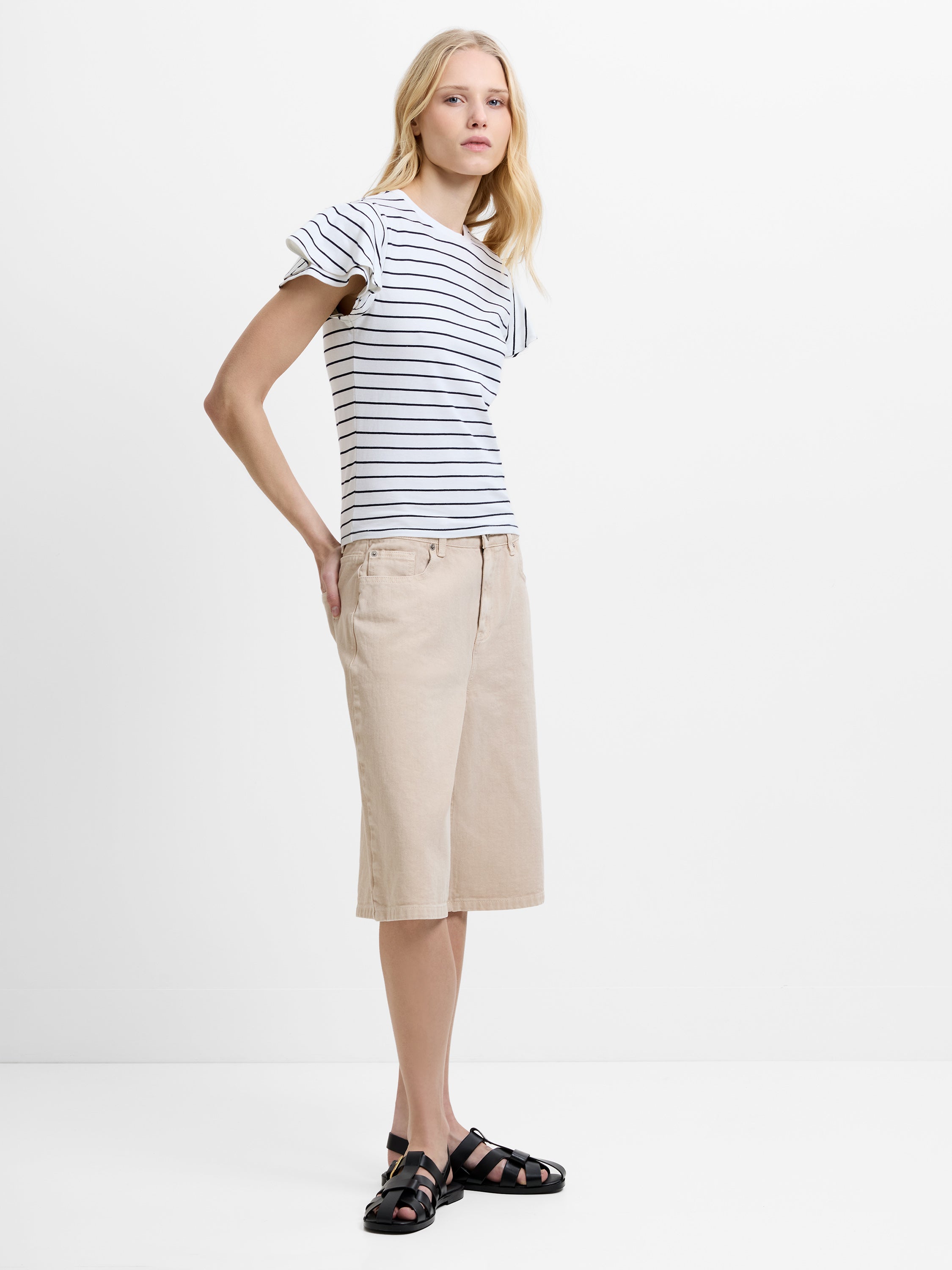 Aliyana Jersey Striped Ruffled Sleeves T-Shirt