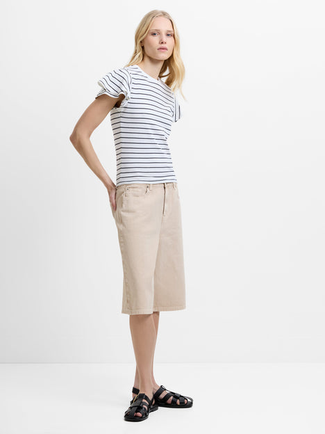 Aliyana Jersey Striped Ruffled Sleeves T-Shirt