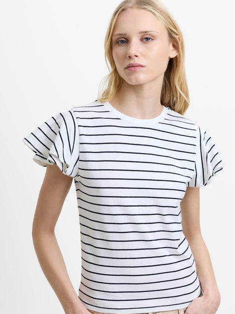 Aliyana Jersey Striped Ruffled Sleeves T-Shirt
