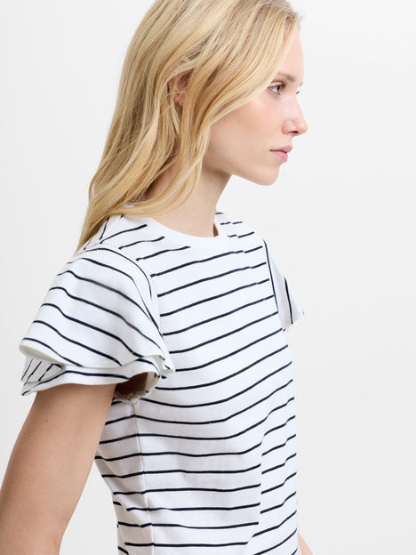 Aliyana Jersey Striped Ruffled Sleeves T-Shirt