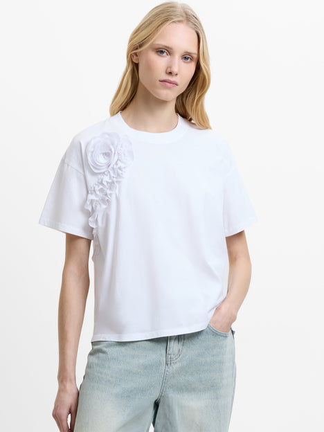 Cotton Crepe Mix Ruffle T-Shirt