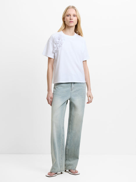 Cotton Crepe Mix Ruffle T-Shirt