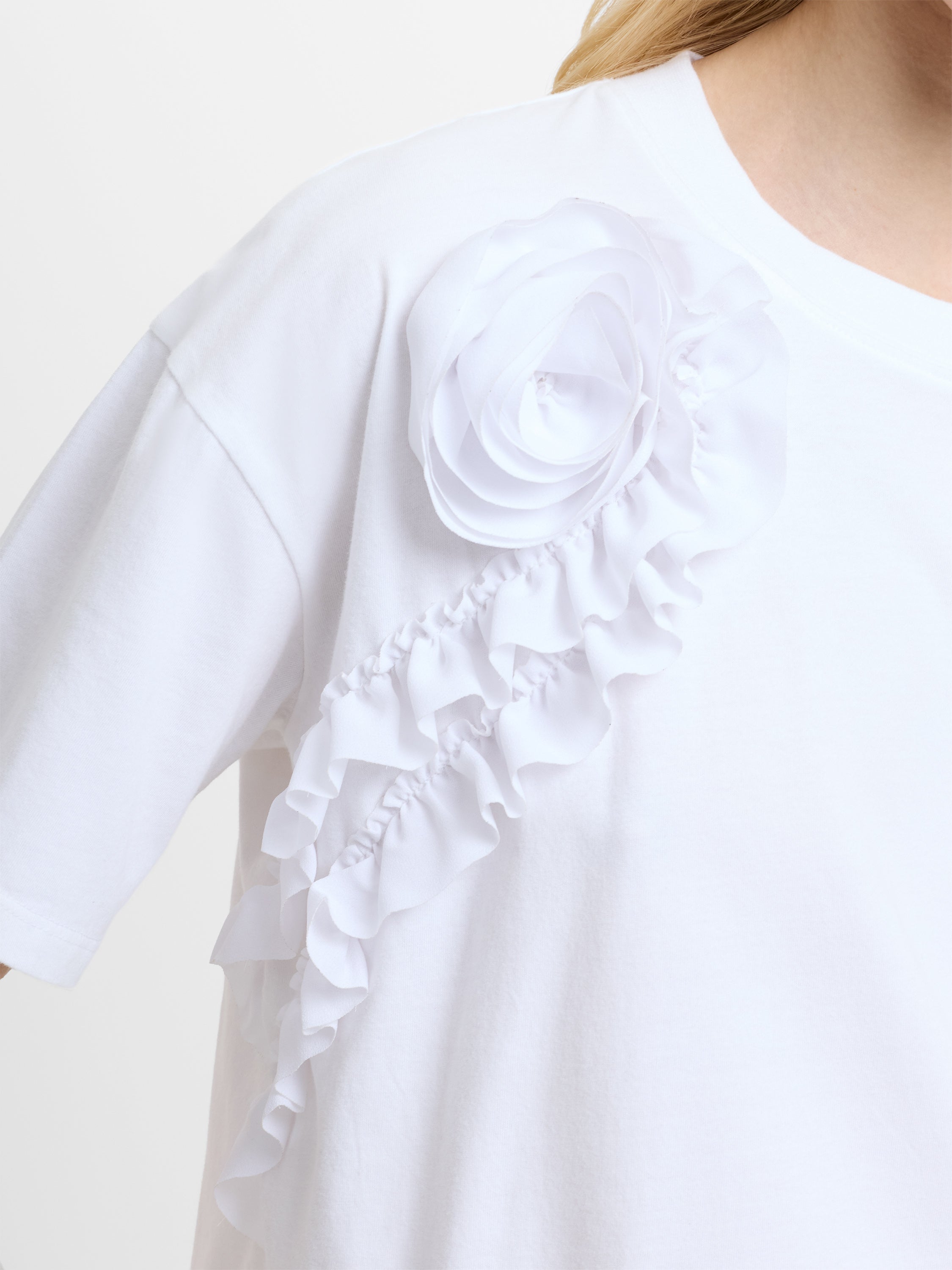 Cotton Crepe Mix Ruffle T-Shirt
