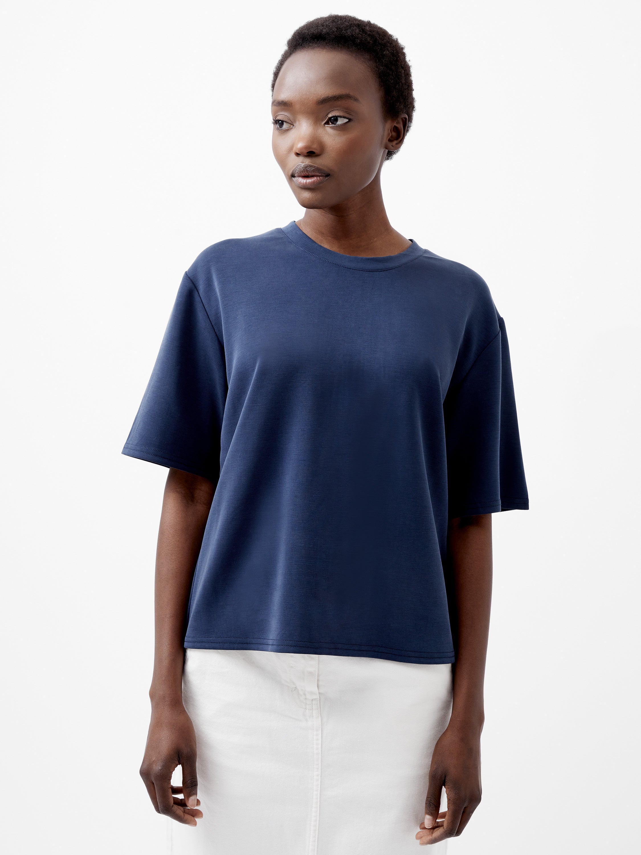 Wren Short Sleeve Pinched T-Shirt Midnight Blue | French Connection EU