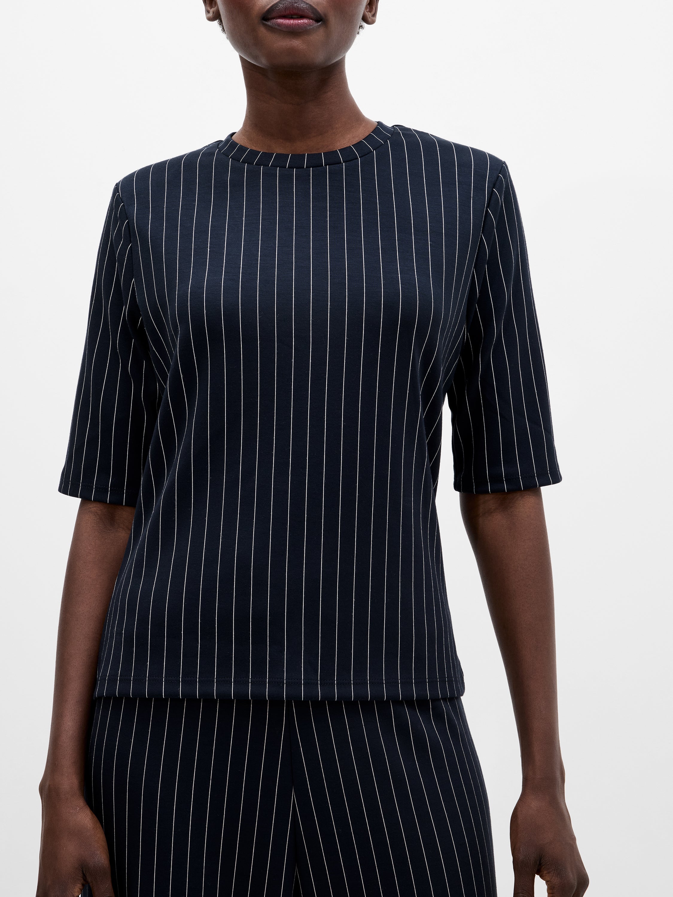Regina Jersey Pinstripe Shoulder Pad T-Shirt