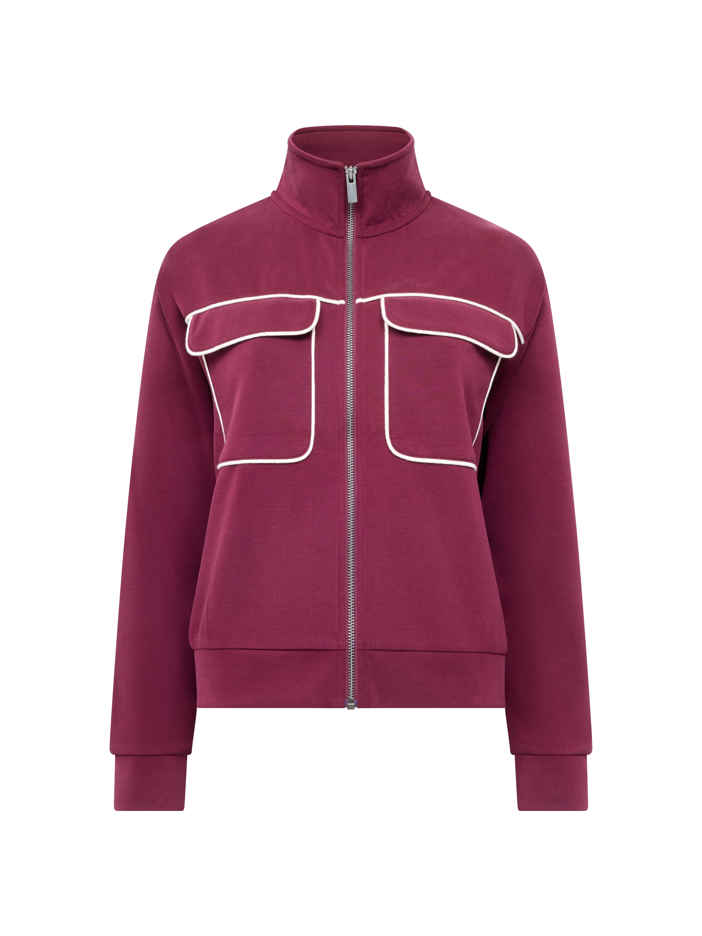 Wren Jersey Zip Up Piping Long Sleeve Sweatshirt
