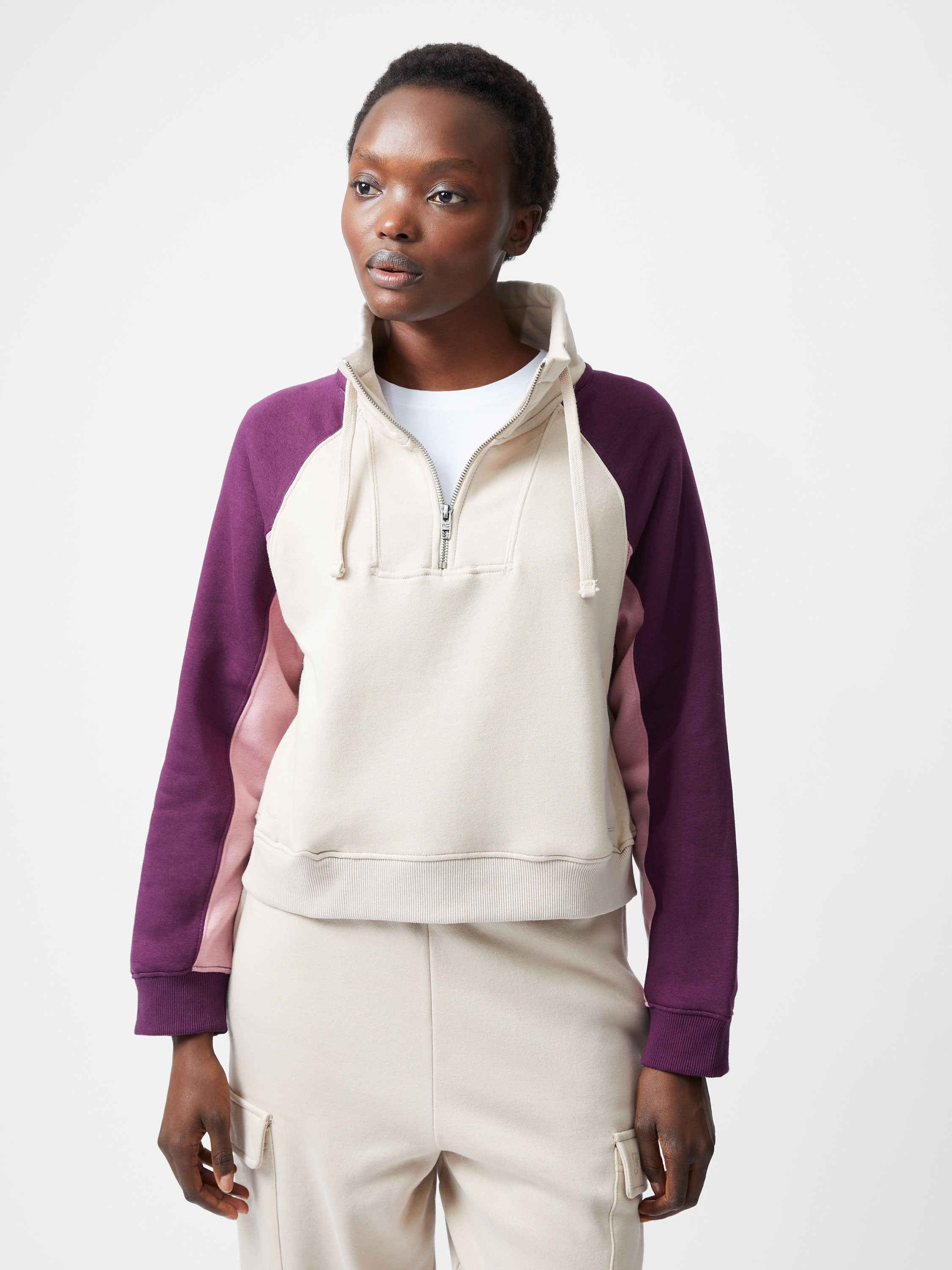 Panel Half Zip Funnel Neck Sweatshirt