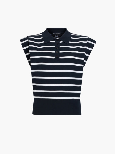 Kea Striped Collared Shoulder Pad Navy Blue Knit Vest